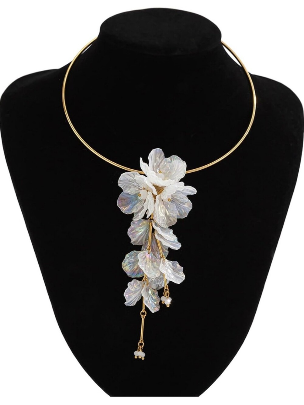 Waterfall of Irridescent Magnolias Statement Necklace